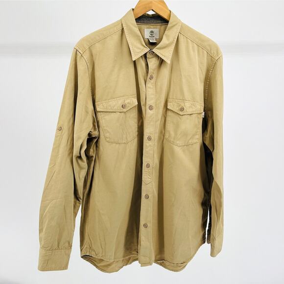 Timberland Brown Khaki Long Sleeve Button Down Shirt Men's Size XL - Picture 1 of 9